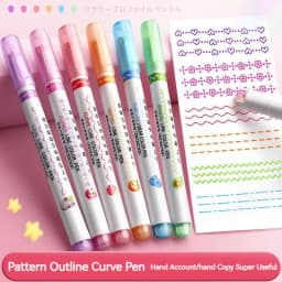 6Pcs/Set Flower Line Shape Highlighter Pen Roller Tip Curve Liner Marker Kawaii Korean Stationery School Office Supplies Gifts