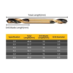 6pcs HSS Double-Headed Auger Drill Bits For Metal Stainless Steel Wood Drilling Power Tool 3mm/ 3.5mm/ 4mm/ 4.5mm/ 5mm/ 6mm