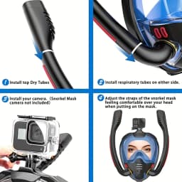 Adult Full Face Snorkel Mask Set Double-Tube Silicone Short Fins Set Panoramic View Adjustable Dive Flipper Dry Top Snorkel Gear