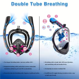 Adult Full Face Snorkel Mask Set Double-Tube Silicone Short Fins Set Panoramic View Adjustable Dive Flipper Dry Top Snorkel Gear