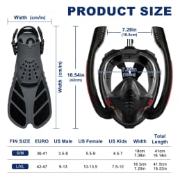 Adult Full Face Snorkel Mask Set Double-Tube Silicone Short Fins Set Panoramic View Adjustable Dive Flipper Dry Top Snorkel Gear