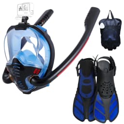 Adult Full Face Snorkel Mask Set Double-Tube Silicone Short Fins Set Panoramic View Adjustable Dive Flipper Dry Top Snorkel Gear