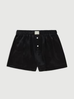 Women Summer Satin Silk Pajama Shorts Y2K Elastic Waist Button Boxer Shorts Loose Soft Solid Lounge Shorts