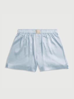 Women Summer Satin Silk Pajama Shorts Y2K Elastic Waist Button Boxer Shorts Loose Soft Solid Lounge Shorts