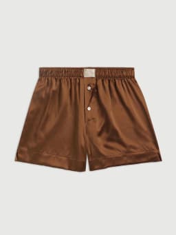 Women Summer Satin Silk Pajama Shorts Y2K Elastic Waist Button Boxer Shorts Loose Soft Solid Lounge Shorts