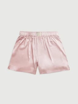 Women Summer Satin Silk Pajama Shorts Y2K Elastic Waist Button Boxer Shorts Loose Soft Solid Lounge Shorts