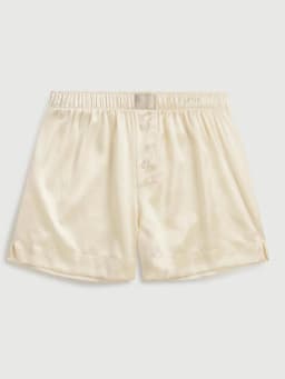Women Summer Satin Silk Pajama Shorts Y2K Elastic Waist Button Boxer Shorts Loose Soft Solid Lounge Shorts