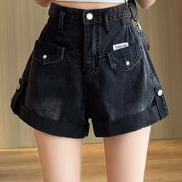 2024 Summer Women Shorts Pants Lady High Waisted Loose High Street Denim Pants Female Streetwear Black Gray Wide Leg Short Jeans