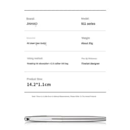Jinhao 911 Fountain Pen Luxury All-Steel Elegant Calligraphy Ink Pens EF 0.38mm Nib Stationery Business Office School Supplies