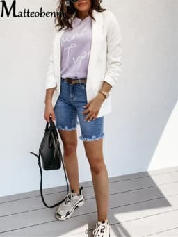 2024 Summer New Vintage Middle Waist Fashion Casual Denim Shorts Push Up Slim Biker Shorts Women Streetwear Ripped Short Jeans