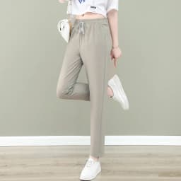 New Women'S Fashion Loose Summer Thin Ice Silk Pants Mom'S Casual High Waist Comfortable Versatile Sports 9-Point Trousers