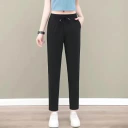 New Women'S Fashion Loose Summer Thin Ice Silk Pants Mom'S Casual High Waist Comfortable Versatile Sports 9-Point Trousers