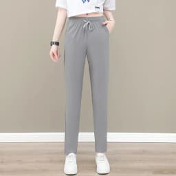 New Women'S Fashion Loose Summer Thin Ice Silk Pants Mom'S Casual High Waist Comfortable Versatile Sports 9-Point Trousers
