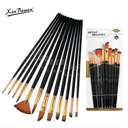 12Pcs Nylon Bristle Brush Set for Artists And Amateurs Flat Brushes for Watercolor Oil Paint Acrylic Painting