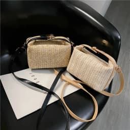 Fashion with Hardware Lock Crossbody Bag Trendy Large Capacity Simple Straw Handbag Soft Handle Beach Bag Women Girl
