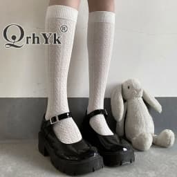 Japan Style High School Student Stockings Long Socks Solid Black White Summer Thin Woman Socks JK Costumes Girls Knee High Socks