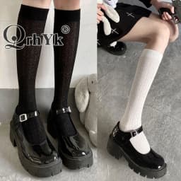 Japan Style High School Student Stockings Long Socks Solid Black White Summer Thin Woman Socks JK Costumes Girls Knee High Socks