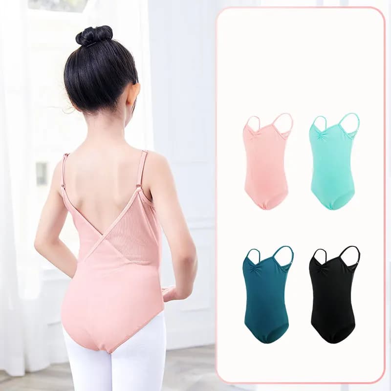 Girls Ballet Leotards Spaghetti Strap Camisole Dance Leotards Kids Ballet Costumes Low Back Mesh Gymnastic Dance Bodysuit Girls
