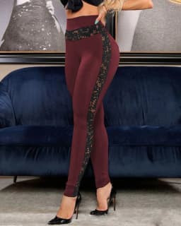Summer pure color lace patchwork buttocks yoga pants leggings leggings leggings