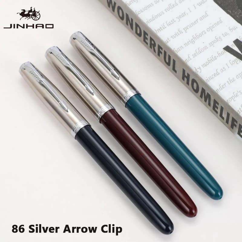 Jinhao 86 Fountain Pen Silver Arrow Clip Luxury Elegant Resin Classic Pens 0.5mm Nib Writing Office School Supplies Stationery