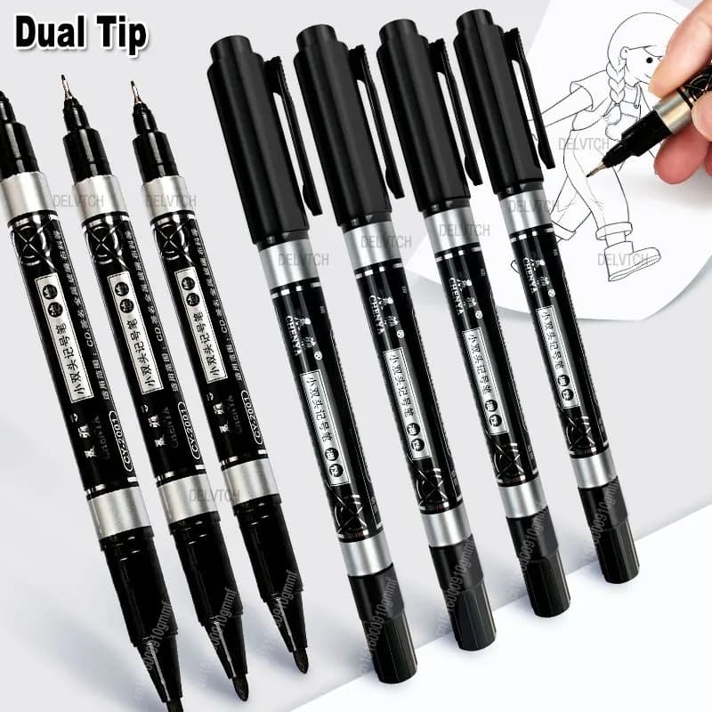 3/5Pcs Set Dual Tip Permanent Art Marker Fineliner Pen 0.5mm 1mm Fine Line Comics Painting Drawing Signature Writing Stationery