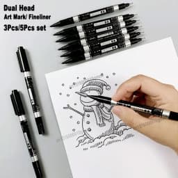 3/5Pcs Set Dual Tip Permanent Art Marker Fineliner Pen 0.5mm 1mm Fine Line Comics Painting Drawing Signature Writing Stationery