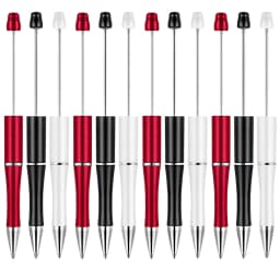 12Pcs Beadable Ballpoint Pens Plastic Xmas Bead Pen Ballpoint Pens Black Ink Ball Pen for Kids Students