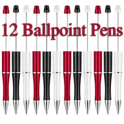 12Pcs Beadable Ballpoint Pens Plastic Xmas Bead Pen Ballpoint Pens Black Ink Ball Pen for Kids Students