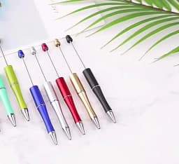 12Pcs Beadable Ballpoint Pens Plastic Xmas Bead Pen Ballpoint Pens Black Ink Ball Pen for Kids Students