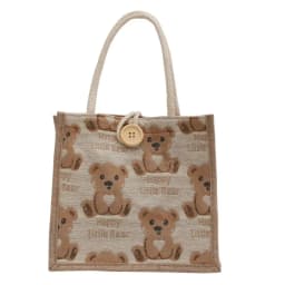 Linen Fabric Canvas Handbag Large-capacity Cartoon Bear Picnic Breakfast Bag With Button Reusable Lunch Bags Women
