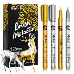 6/12Pcs Soft Brush Permanent Metallic Paint Marker Pen, Waterproof Gold&Silver ,Rock, Mug, Ceramic, Glass, DIY Painting Supplies