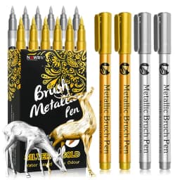 6/12Pcs Soft Brush Permanent Metallic Paint Marker Pen, Waterproof Gold&Silver ,Rock, Mug, Ceramic, Glass, DIY Painting Supplies