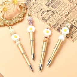 30Pcs Beadable Pens Gold and Pink Bead Ballpoint Pen Black Ink Beaded Pens for DIY Kid Student Office