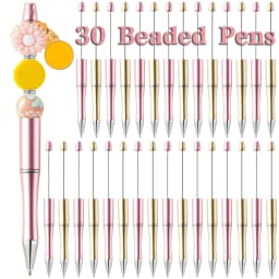 30Pcs Beadable Pens Gold and Pink Bead Ballpoint Pen Black Ink Beaded Pens for DIY Kid Student Office