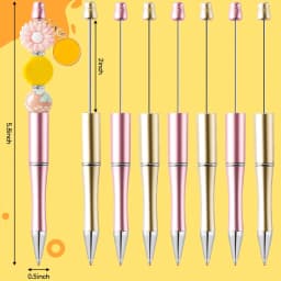 30Pcs Beadable Pens Gold and Pink Bead Ballpoint Pen Black Ink Beaded Pens for DIY Kid Student Office