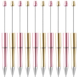 30Pcs Beadable Pens Gold and Pink Bead Ballpoint Pen Black Ink Beaded Pens for DIY Kid Student Office