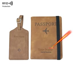 2pcs/set Personalised Name Passport Cover Case and Luggage Tag, Travel Passport Holder Wallet Organizer Gift for Couple
