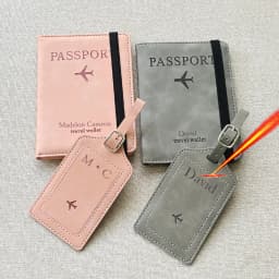 2pcs/set Personalised Name Passport Cover Case and Luggage Tag, Travel Passport Holder Wallet Organizer Gift for Couple