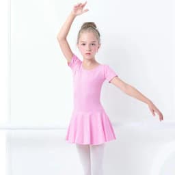 Children's Cotton Standard Ballet Dress Girls Summer Dance Training Open Crotch Leotard with Skirt