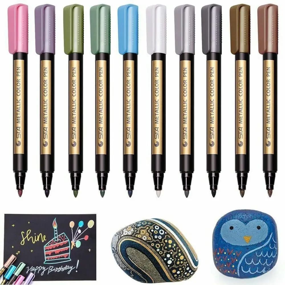 10 Colors Metallic Marker Kawaii Waterproof Permanent Paint Pen Stationery Water-based Color Pen Painting