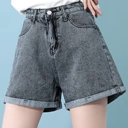 Summer 2024 New Women Rolled Edge Hot Denim Shorts Lady Korean Mini Pants Girls Elastic Blue Black Black Gray A Line Short Jeans