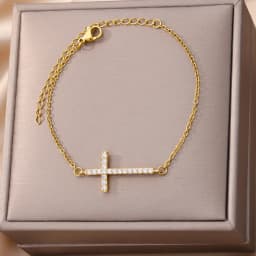 Crystal Cross Bracelets For Women Men Fashion Gold Color Stainless Steel Cross Bracelet Vintage Religion Aesthetic Jewelry Gift