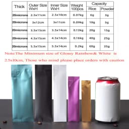 50PCS Open Top Aluminum Foil Bags Coffee Fruit Dried Milk Sugar Honey Powder Disposable Heat Sealing Rectangular Package Pouches