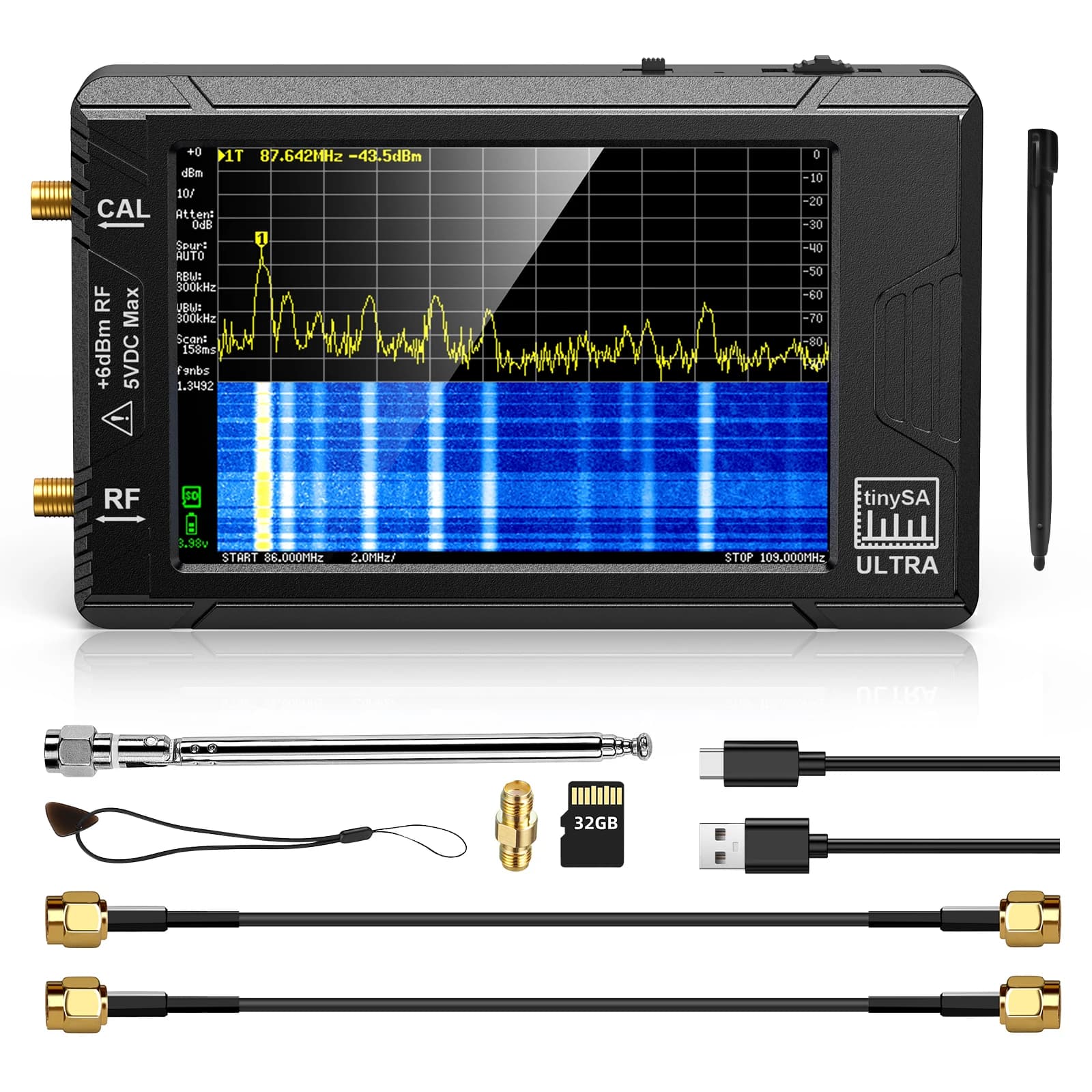 Newest Spectrum Analyzer Handheld Tiny Spectrum Anslyzer Tinysa Ultra 2.8/4' Display 100kHz to 5.3GHz 32GB Card Version V0.4.5.1