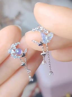 Korean Exquisite Planet Moon Butterfly Tassel Earrings for Women Sparkling Crystal Asymmetrical Drop Earrings Girl Party Jewelry