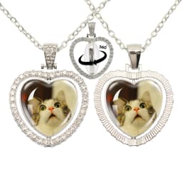 Lovely Little Cat Glass Cabochon 360 Degree Rotating Heart Shaped Pendant With Double-Sided Necklace For Girls' Birthday Gift Je