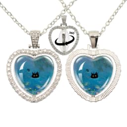 Lovely Little Cat Glass Cabochon 360 Degree Rotating Heart Shaped Pendant With Double-Sided Necklace For Girls' Birthday Gift Je