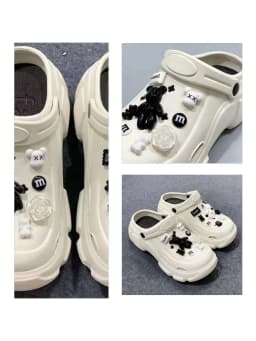 Whole Set Hot DIY Hole Shoes Charms for Black and White Bears Handmade Charms Designer Quality Garden Shoe Decoration Girl Gift