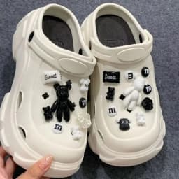 Whole Set Hot DIY Hole Shoes Charms for Black and White Bears Handmade Charms Designer Quality Garden Shoe Decoration Girl Gift