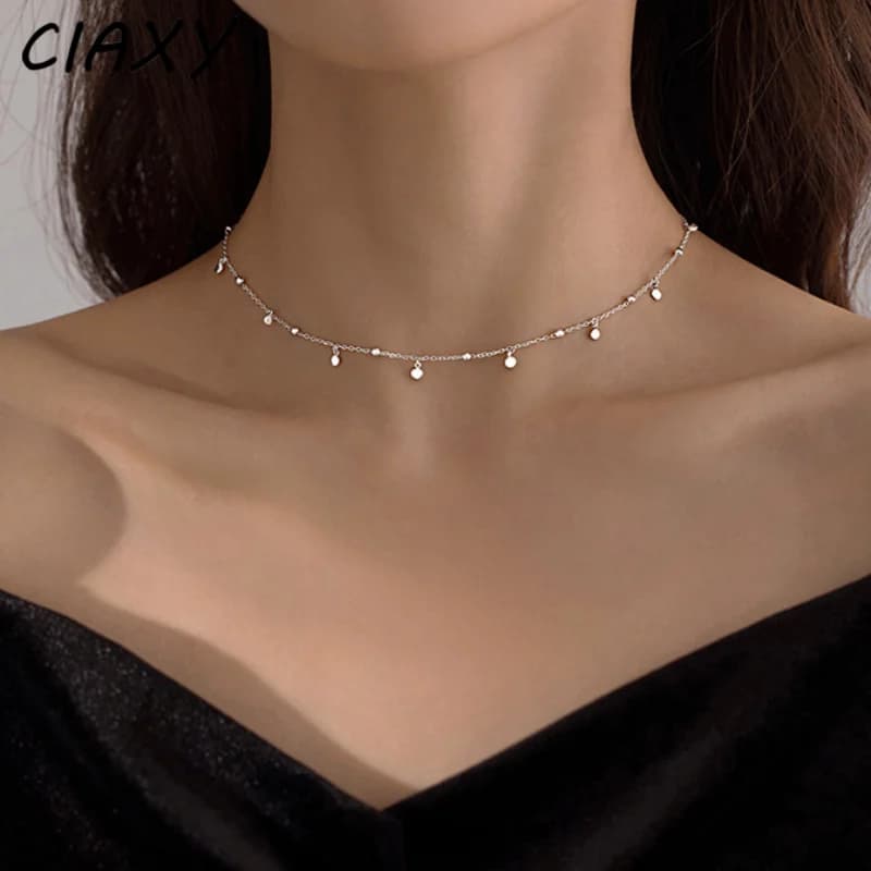 Silver Color Round Piece Tassel Choker Necklaces Simple Niche Design Chains Ball Rock Lady Clavicle Chain Girl Party Jewelry